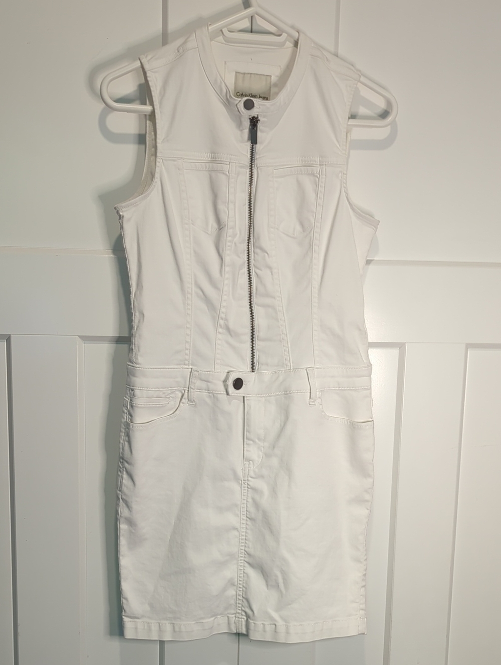 Calvin Klein Cotton/Elastane Sleeveless White Dress Size M